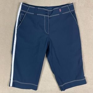 Nike Golf Womens 4 Bermuda Shorts Blue Lightweight Stretch Pocket Snap‎ Closure